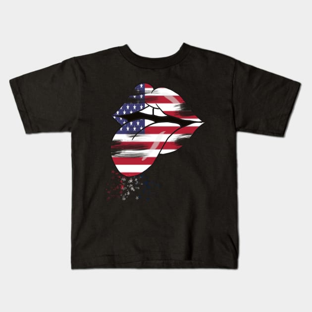 Red, White and Blue USA Mouth Kids T-Shirt by Sheila’s Studio